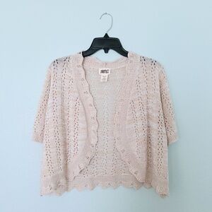 Vintage Sweet Kizz Beige Short Sleeve Pointelle Knit Cardigan